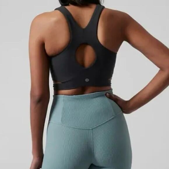Athleta Black Conscious Cut Out Crop Top withh Built in Bra Size Medium - Picture 3 of 15